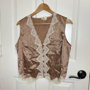 VTG Victoria’s Secret Gold Label Tan Creme Lace Corset Top Sz L Equestrian Retro